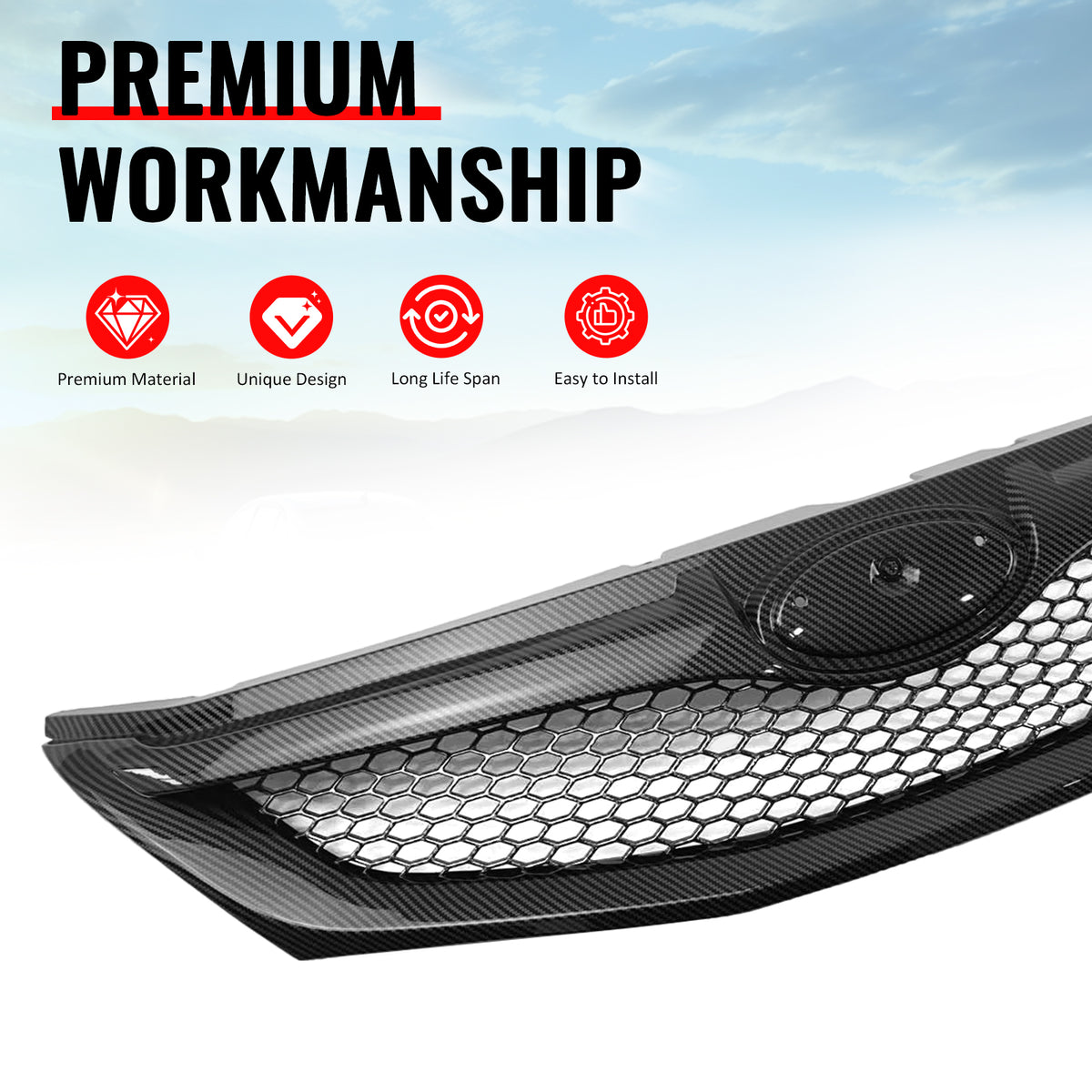 Fits 08-10 Subaru WRX & WRX STI Hatchback Honeycomb Style Grille CF Print ABS