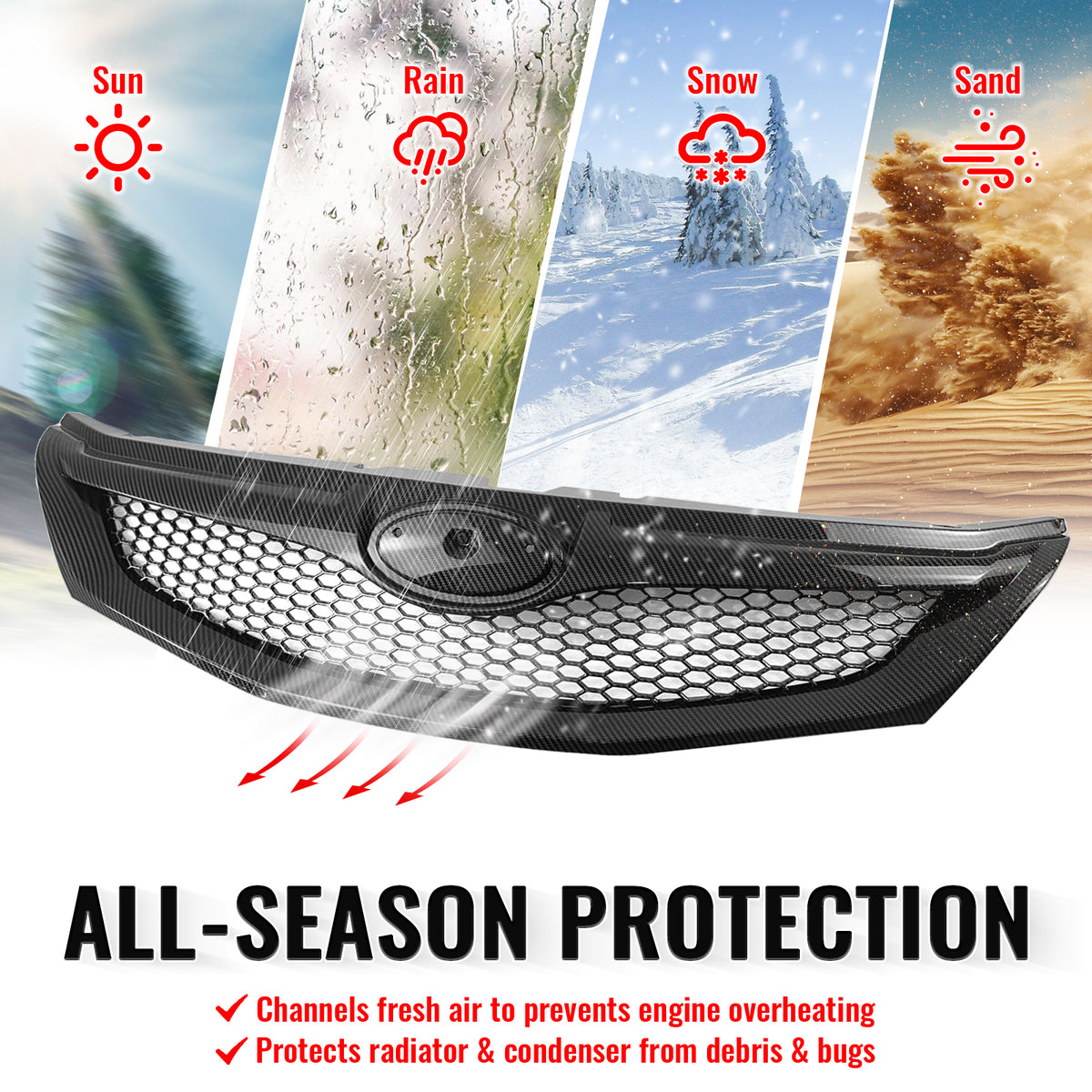 Fits 08-10 Subaru WRX & WRX STI Hatchback Honeycomb Style Grille CF Print ABS