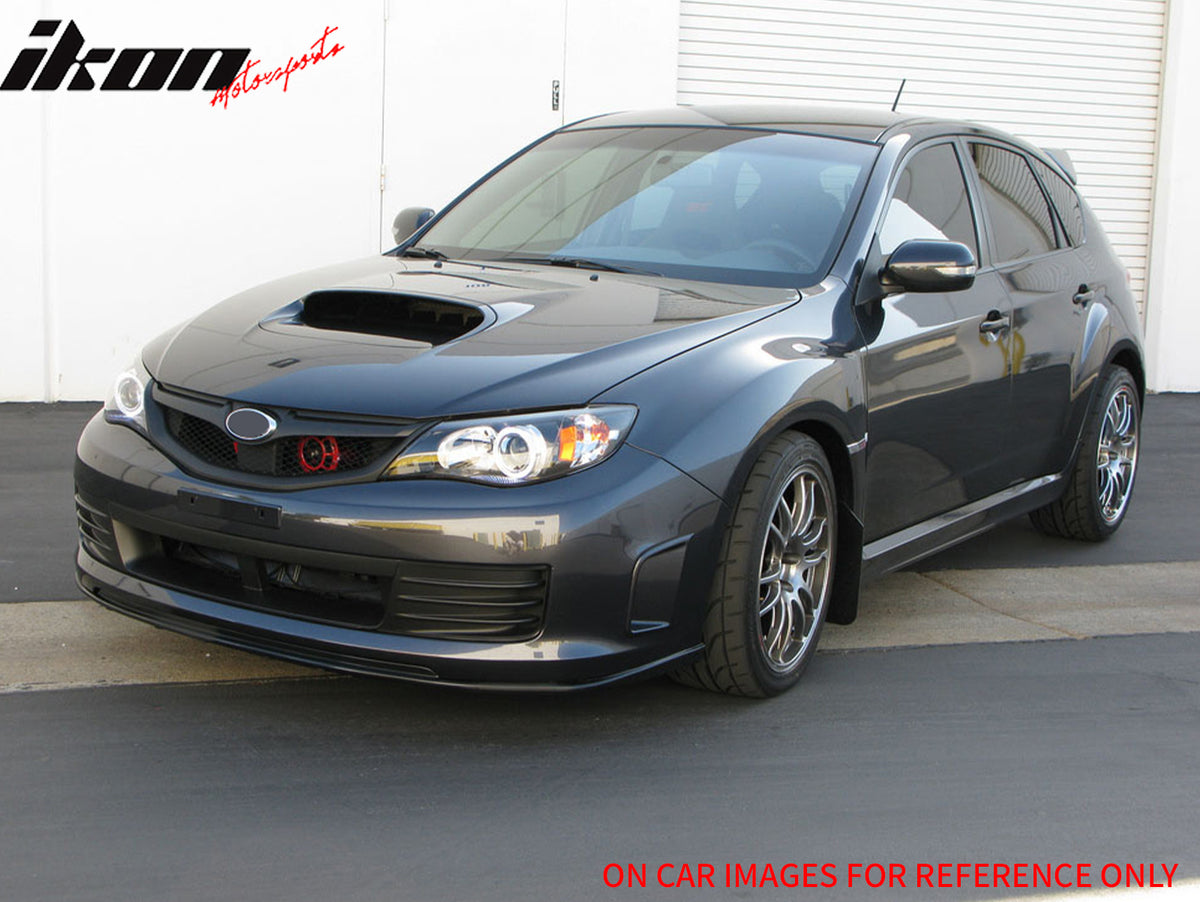 IKON MOTORSPORTS Front Upper Grille, Compatible with 2008-2010 Subaru Impreza WRX Hatchback 4DR Only, OE Style Gloss Black W/ Silver ABS Plastic Replacement Front Bumper Hood Grill 1PC