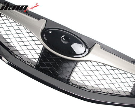 Fits 08-10 Subaru Impreza WRX Hatchback OE Front Grille Gloss Black W/ Silver