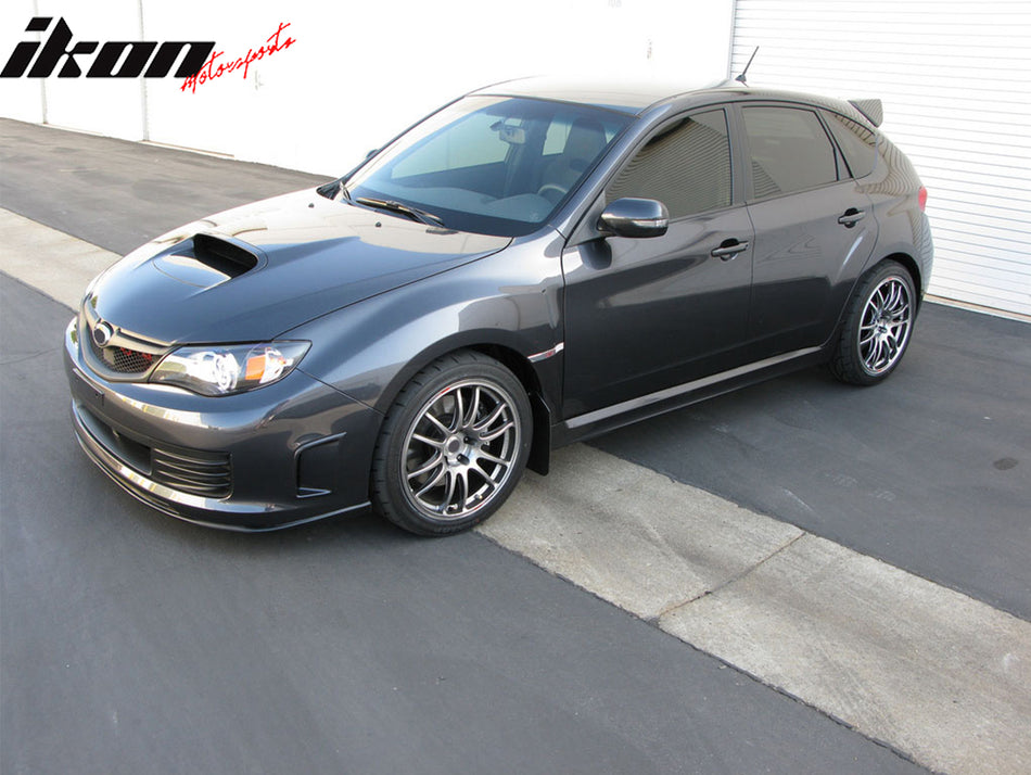 IKON MOTORSPORTS Front Upper Grille, Compatible with 2008-2010 Subaru Impreza WRX Hatchback 4DR Only, OE Style Matte Black W/ Silver ABS Plastic Replacement Front Bumper Hood Grill 1PC