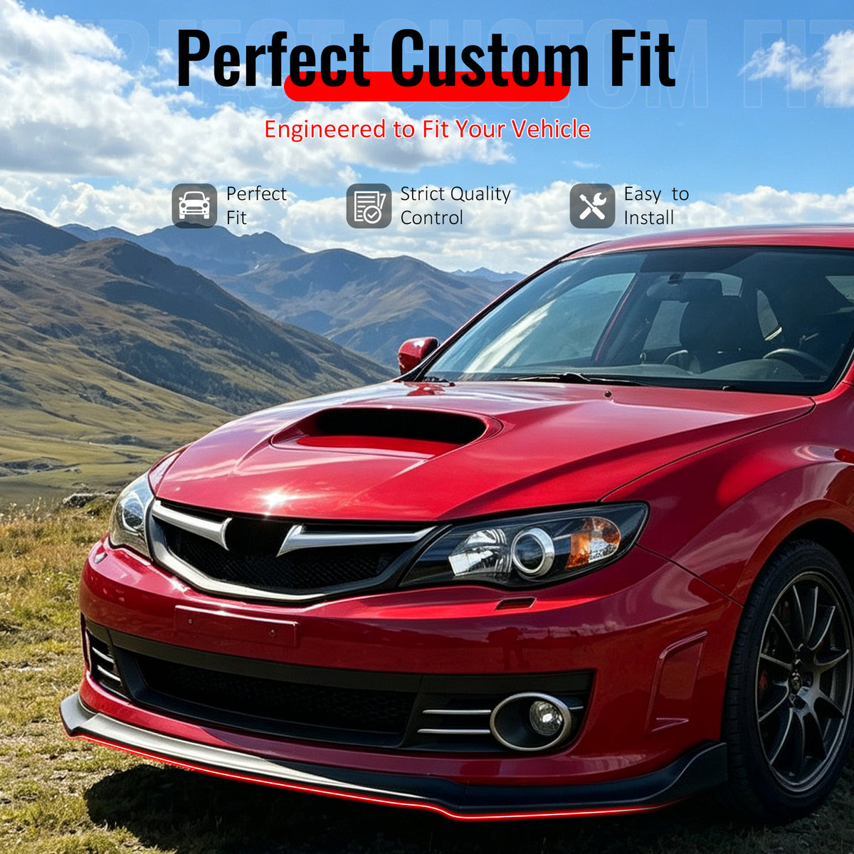 IKON MOTORSPORTS Front Bumper Lip, Compatible with 2008-2010 Subaru Impreza WRX STI Hatchback, IKON Style Matte Black PP Add-on Air Dam Chin Spoiler Protector Splitter 3PCS