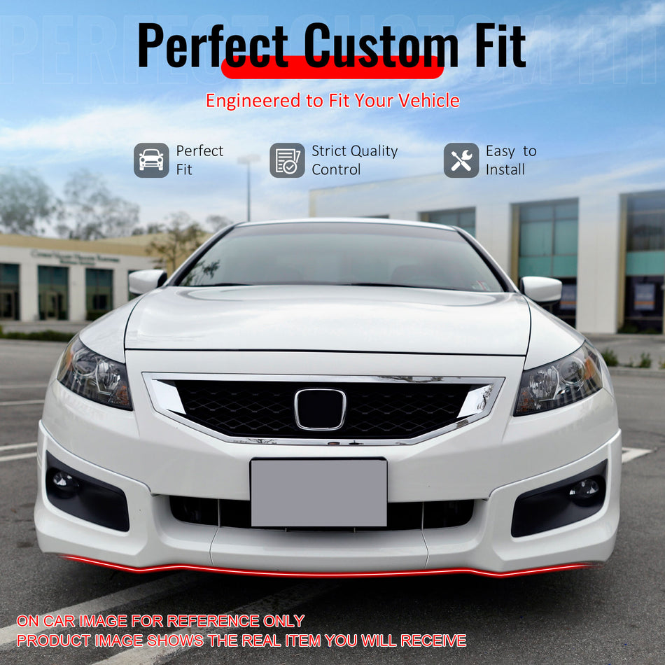 IKON MOTORSPORTS Front Bumper Lip, Compatible with 2008-2012 Honda Accord Coupe 2-Door, HF-P Style Unpainted Black PU Polyurethane Add-on Air Dam Chin Spoiler Protector Splitter 3PCS