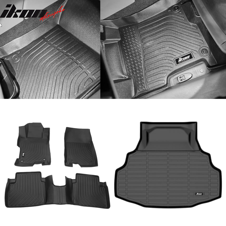2008-2012 Honda Accord Sedan 4-Door 3D TPE All Weather Heavy Duty Waterproof Anti-Slip Interior Cargo Liner Carpets Floor Mats + Rear Trunk Mat 4PCS