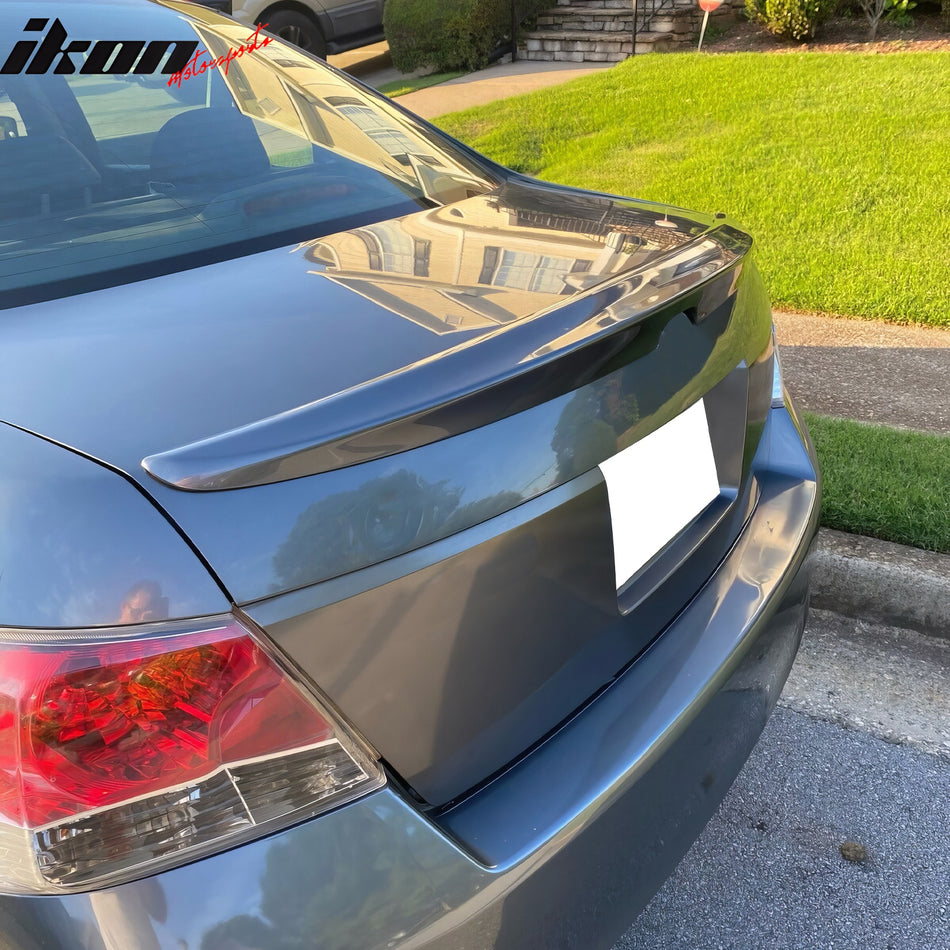 IKON MOTORSPORTS, Trunk Spoiler Compatible with 2008-2012 Honda Accord Sedan 4-Door, OE Style Unpainted Beige ABS Plastic Rear Trunk Lid Spoiler Wing Lip