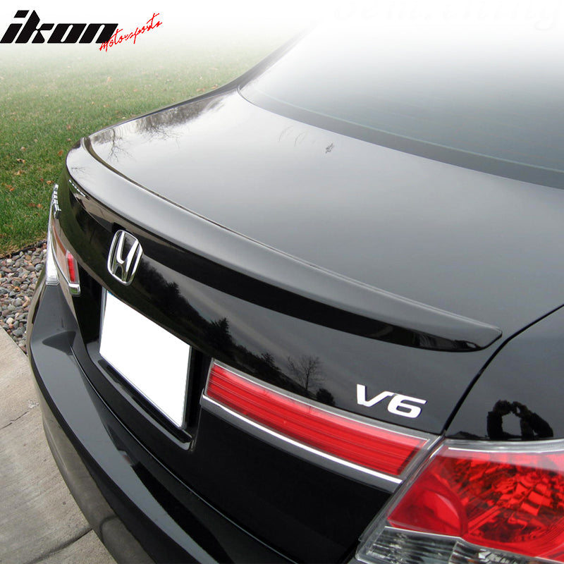 IKON MOTORSPORTS, Trunk Spoiler Compatible with 2008-2012 Honda Accord Sedan 4-Door, OE Factory Style ABS Plastic Painted #NH731P Crystal Black Pearl Rear Trunk Lid Spoiler Wing Lip