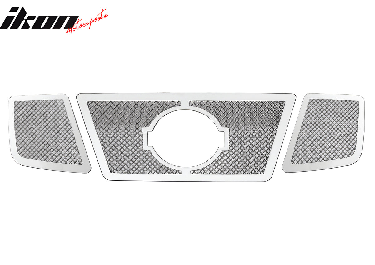 IKON MOTORSPORTS Front Upper Insert Grille, Compatible with 2008-2012 Nissan Armada, Mesh Style Chrome Stainless Steel Replacement Front Bumper Hood Grill 3PCS