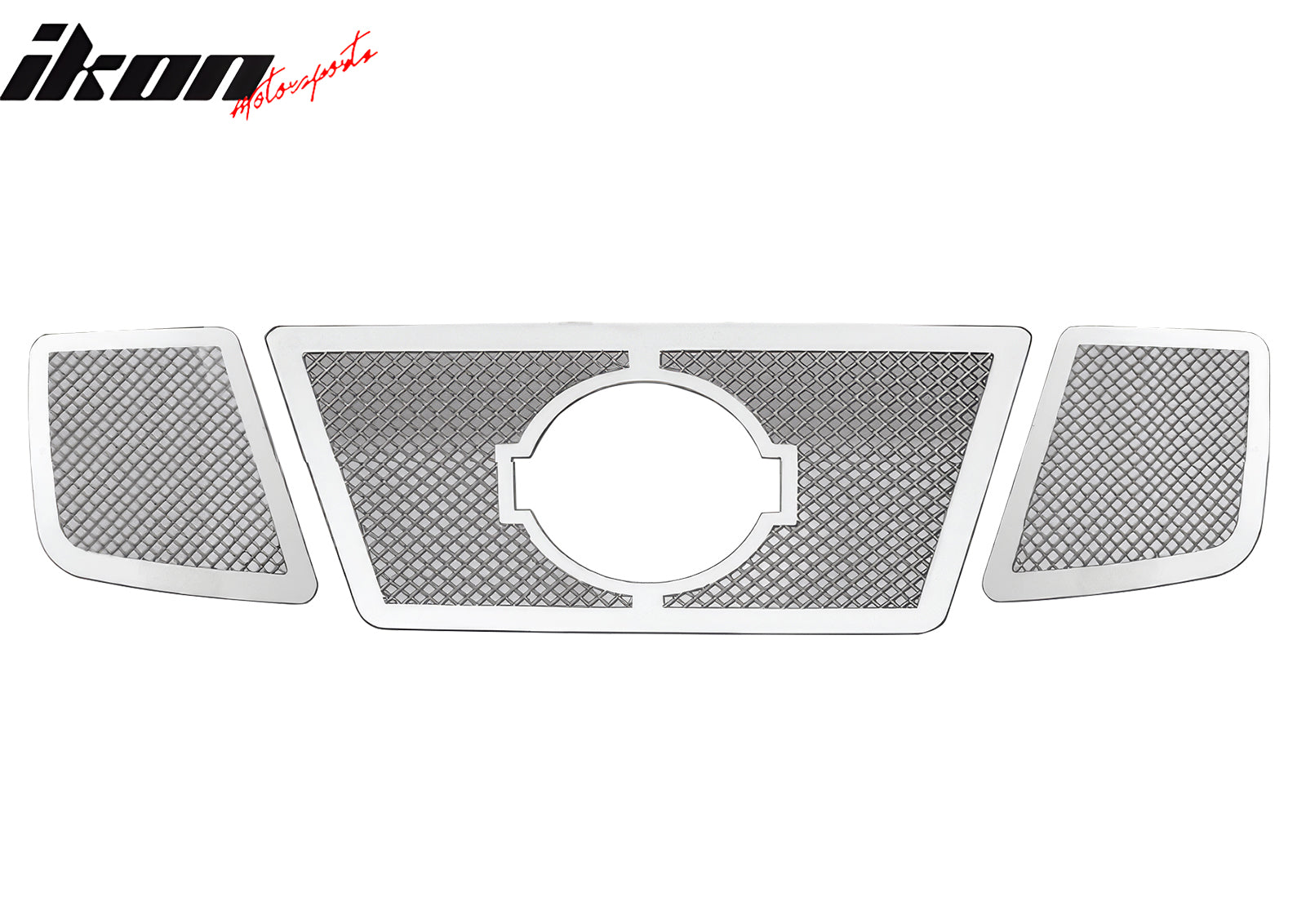 IKON MOTORSPORTS Front Upper Insert Grille, Compatible with 2008-2012 Nissan Armada, Mesh Style Chrome Stainless Steel Replacement Front Bumper Hood Grill 3PCS