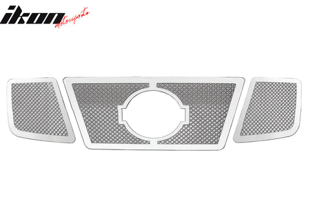 IKON MOTORSPORTS Front Upper Insert Grille, Compatible with 2008-2012 Nissan Armada, Mesh Style Chrome Stainless Steel Replacement Front Bumper Hood Grill 3PCS