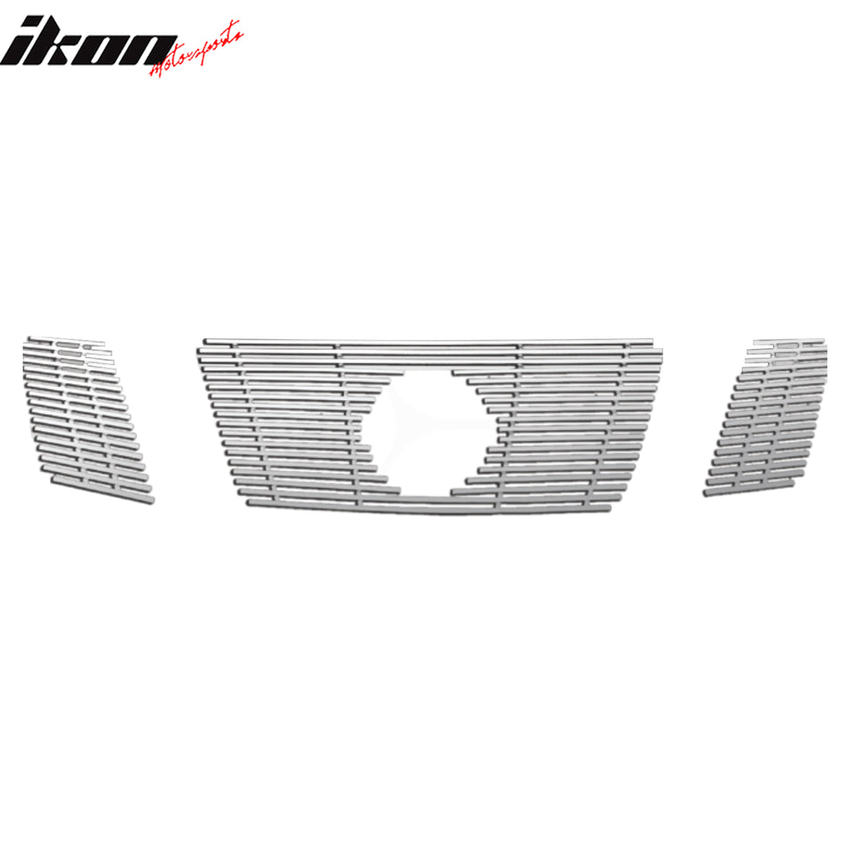IKON MOTORSPORTS Front Bumper Upper Top Grille Insert, Compatible with 2008-2012 Nissan Pathfinder, Billet Style Chrome Stainless Steel Replacement Front Bumper Grill Assembly 3PCS