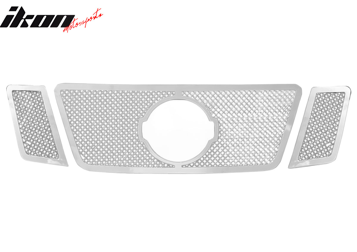 IKON MOTORSPORTS Front Upper Insert Grille, Compatible with 2008-2012 Nissan Pathfinder, Mesh Style Chrome Stainless Steel Replacement Front Bumper Hood Grill 3PCS