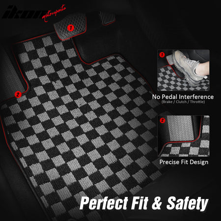 Fits 08-12 Honda Accord Floor Mats Non-Slip Carpets Checkered Black Gray Plaid
