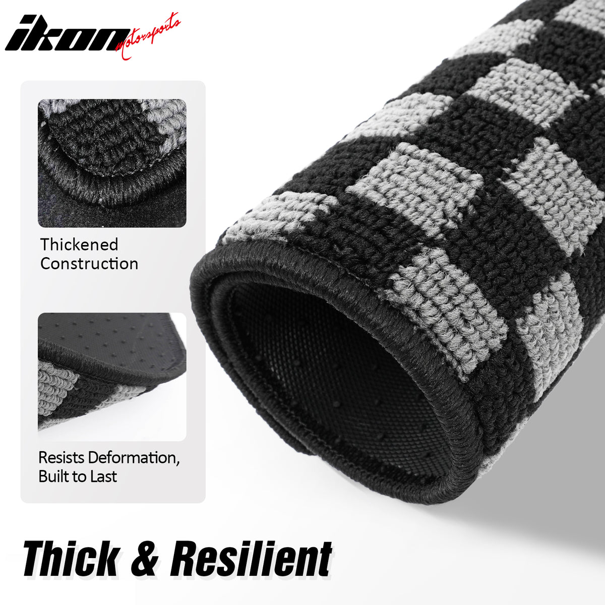 Fits 08-12 Honda Accord Floor Mats Non-Slip Carpets Checkered Black Gray Plaid