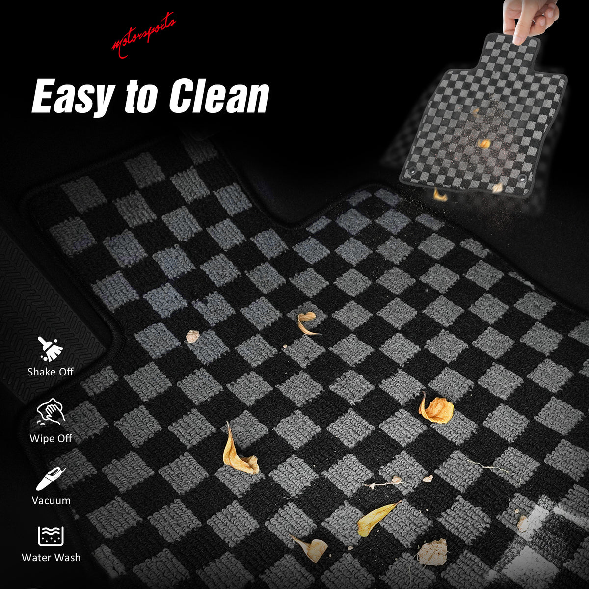 Fits 08-12 Honda Accord Floor Mats Non-Slip Carpets Checkered Black Gray Plaid