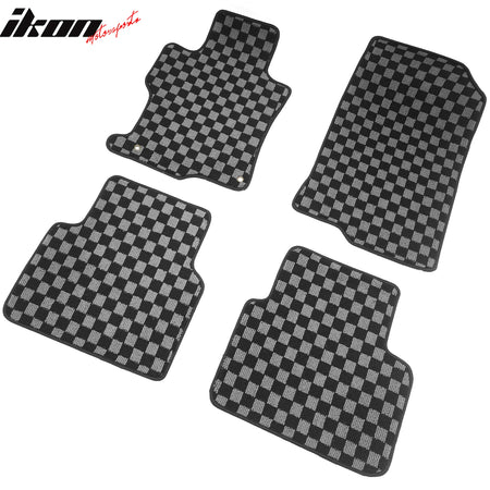 Fits 08-12 Honda Accord Floor Mats Non-Slip Carpets Checkered Black Gray Plaid
