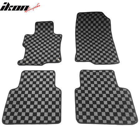 Fits 08-12 Honda Accord Floor Mats Non-Slip Carpets Checkered Black Gray Plaid