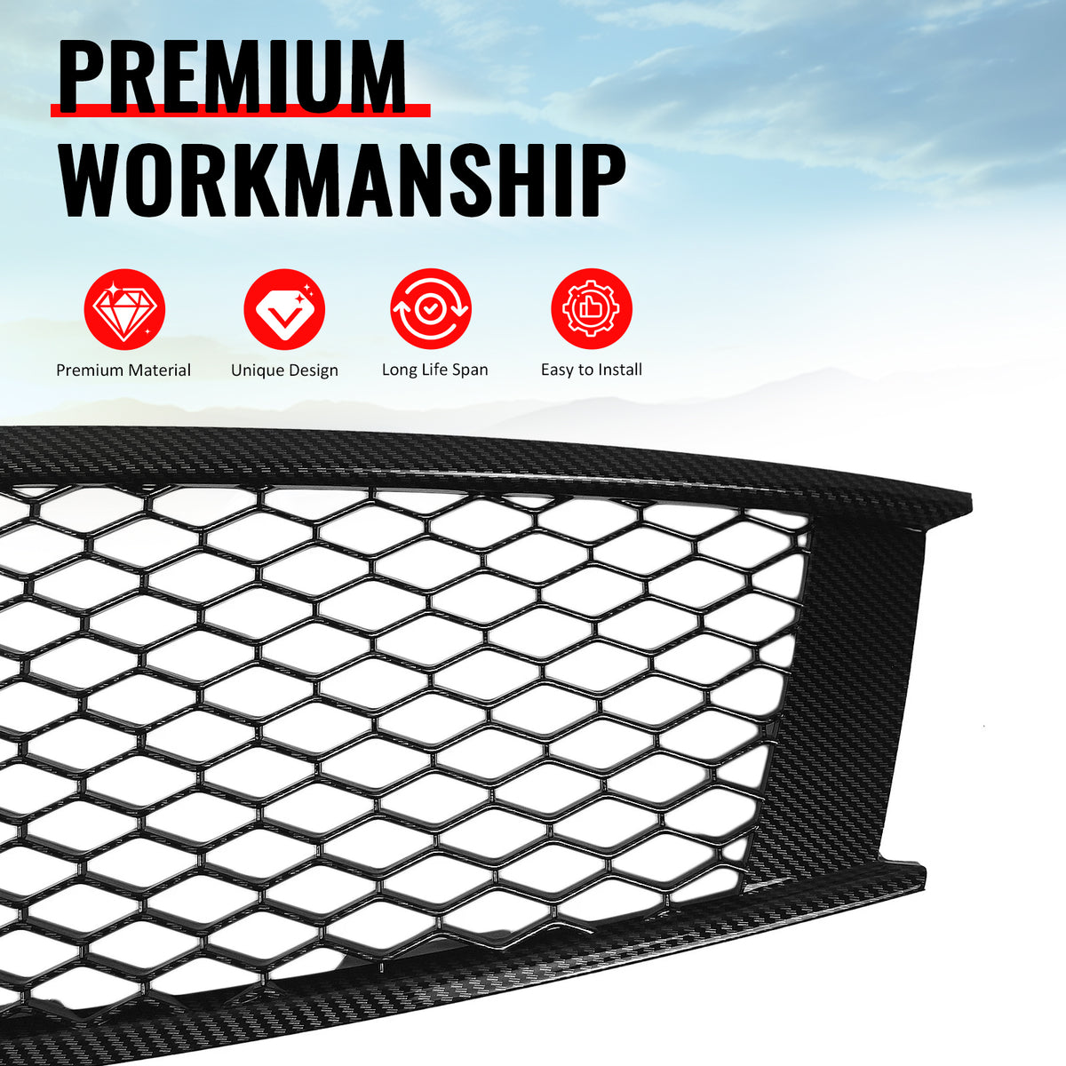 Fits 08-15 Infiniti G37 Q60 Coupe Honeycomb Style Grille Carbon Fiber Print ABS