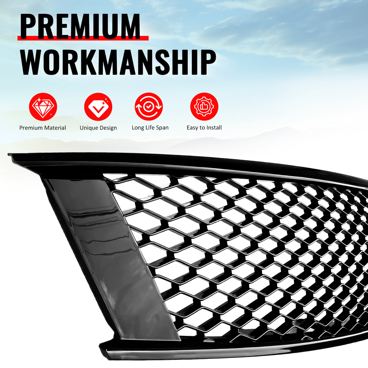 Fits 08-15 Infiniti G37 Q60 Coupe Honeycomb Style Upper Grille Gloss Black ABS