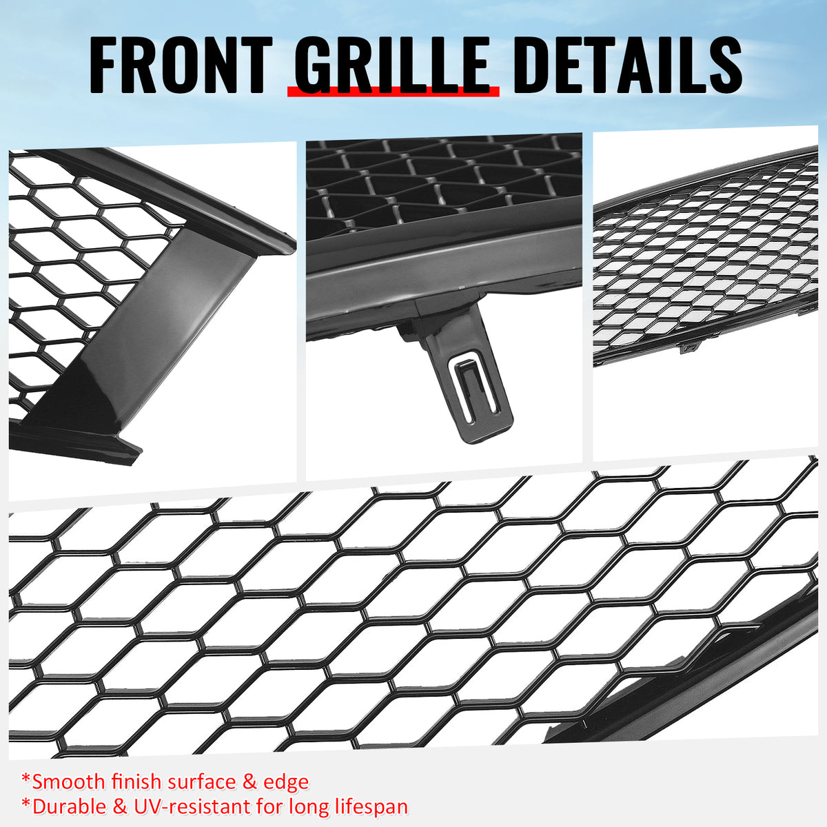 Fits 08-15 Infiniti G37 Q60 Coupe Honeycomb Style Upper Grille Gloss Black ABS