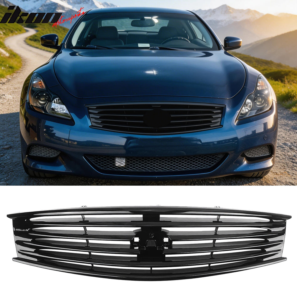 2008-2013 Infiniti G37 Coupe & 2014-2015 Q60 OE Style Front Bumper Upper Grille Replacement Gloss Black ABS