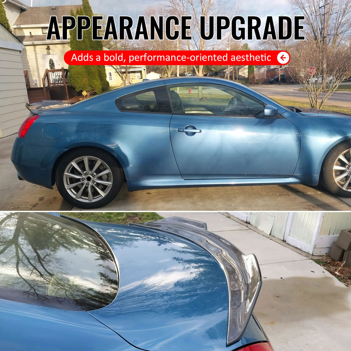 Fits 08-13 INFINITI G37 14-15 Q60 Trunk Spoiler Carbon Fiber Print PSM Style ABS