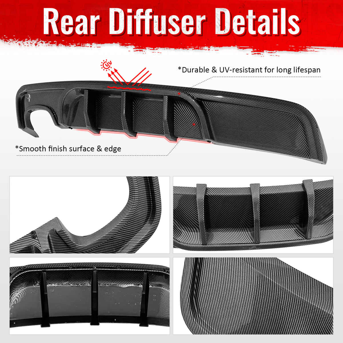 For 08-13 BMW 1-Series E82 E88 MP Style Rear Diffuser Lip ABS Carbon Fiber Print