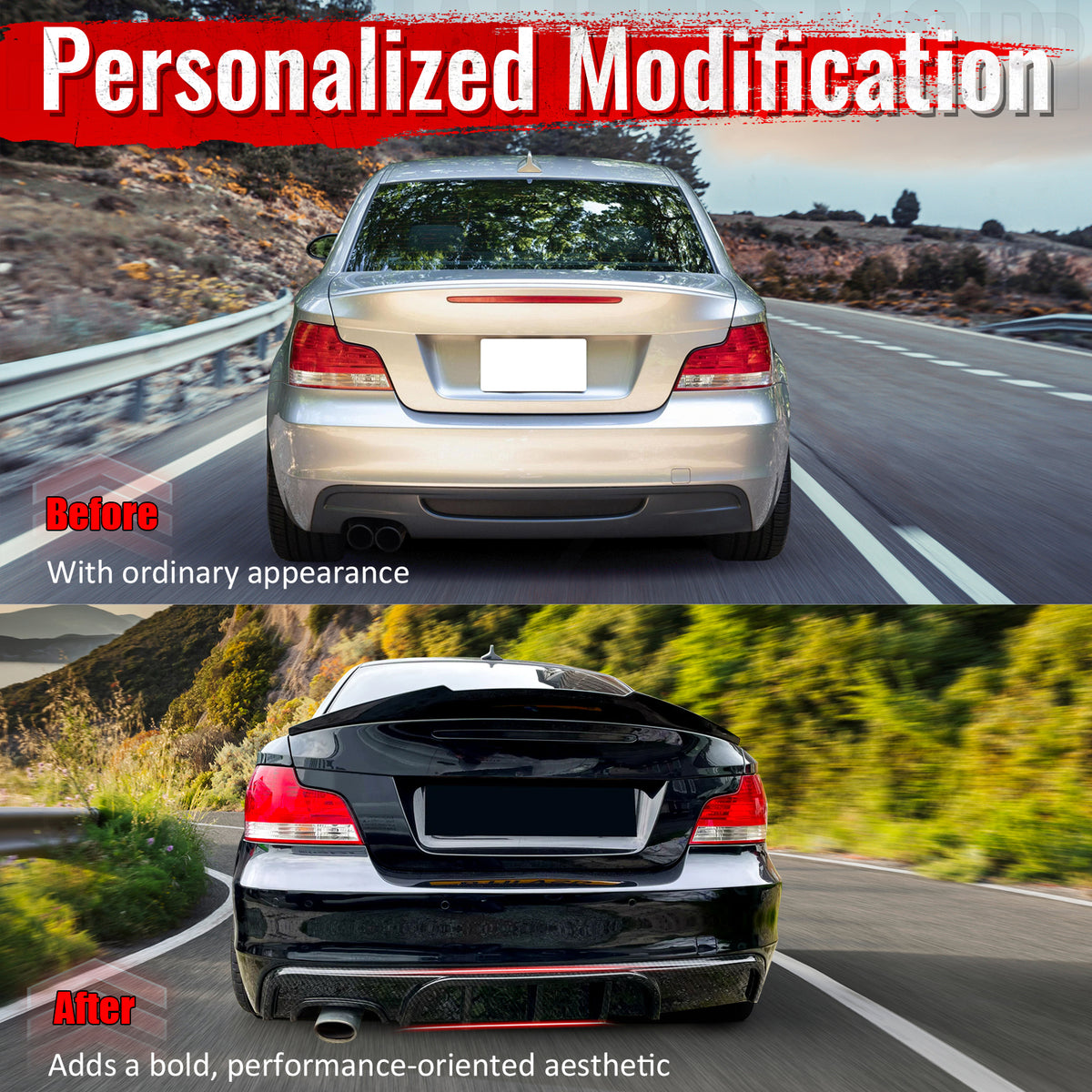 For 08-13 BMW 1-Series E82 E88 MP Style Rear Diffuser Lip ABS Carbon Fiber Print