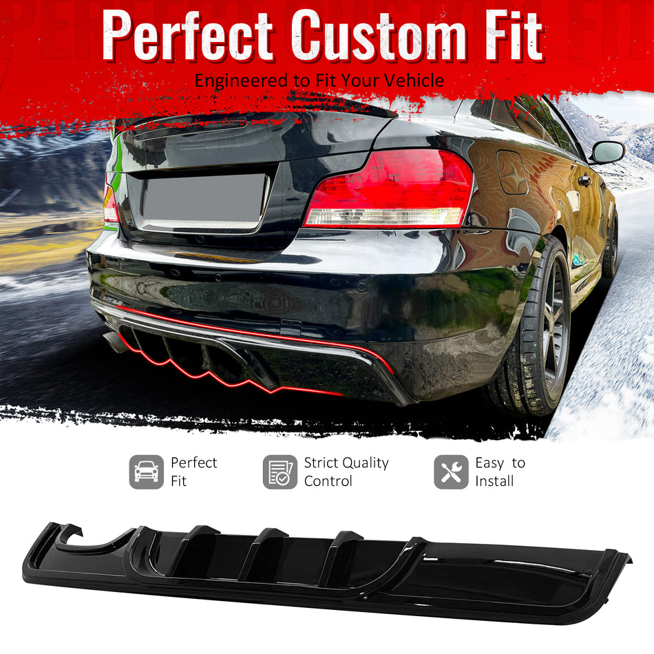 IKON MOTORSPORTS Rear Bumper Lip, Compatible with 2008-2013 BMW 1-Series E82 Coupe & E88 Convertible 2DR, M Performance MP Style Gloss Black ABS Rear Lower Spoiler Air Dam Chin Valance Splitter 1PC