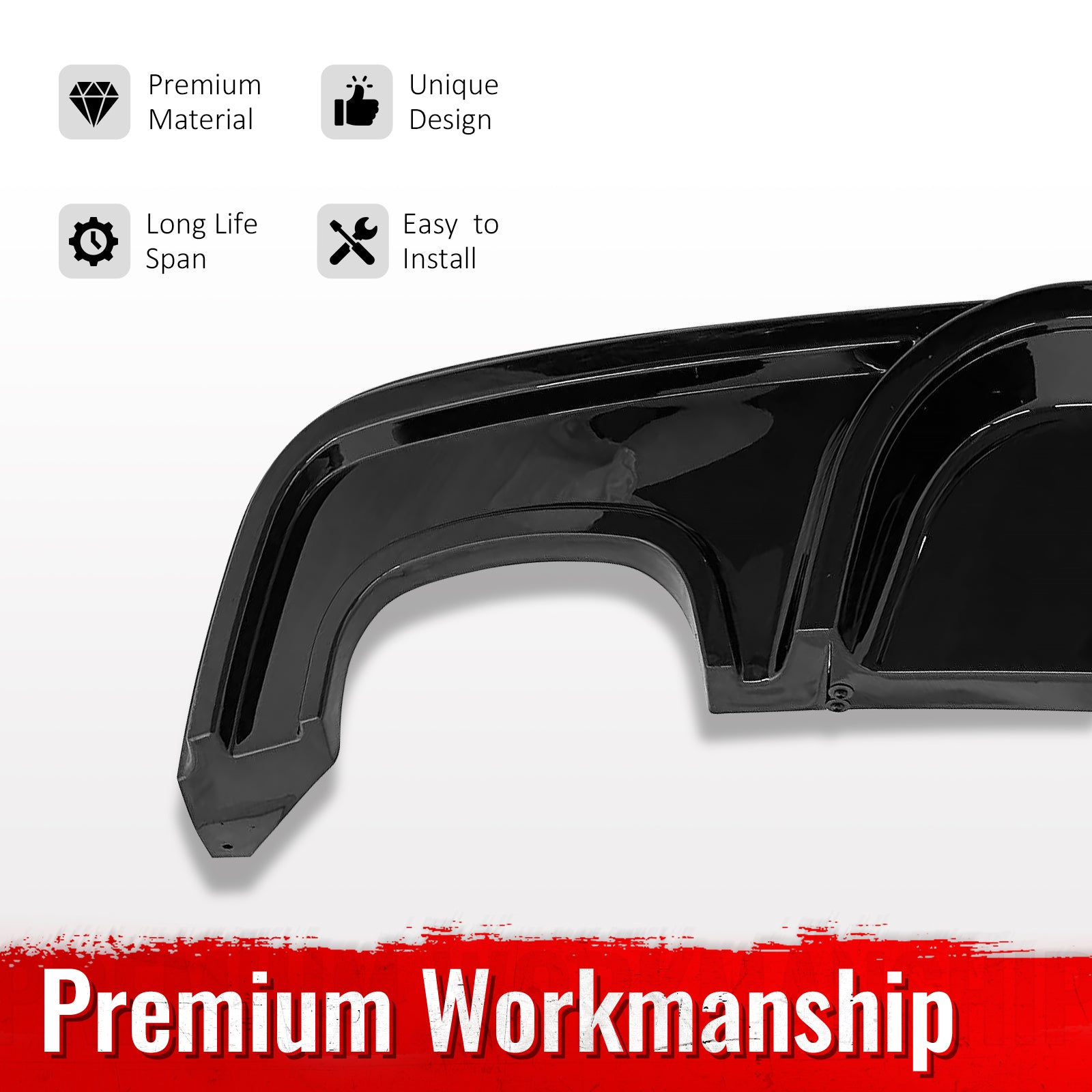 Fits 08-13 BMW 1-Series E82 E88 M Performance Rear Diffuser Lip ABS Gloss Black