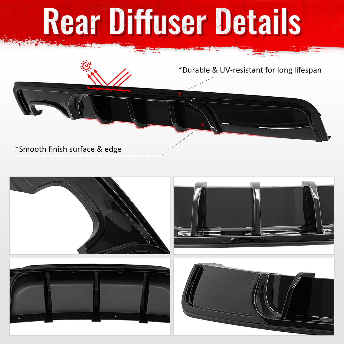 Fits 08-13 BMW 1-Series E82 E88 M Performance Rear Diffuser Lip ABS Gloss Black