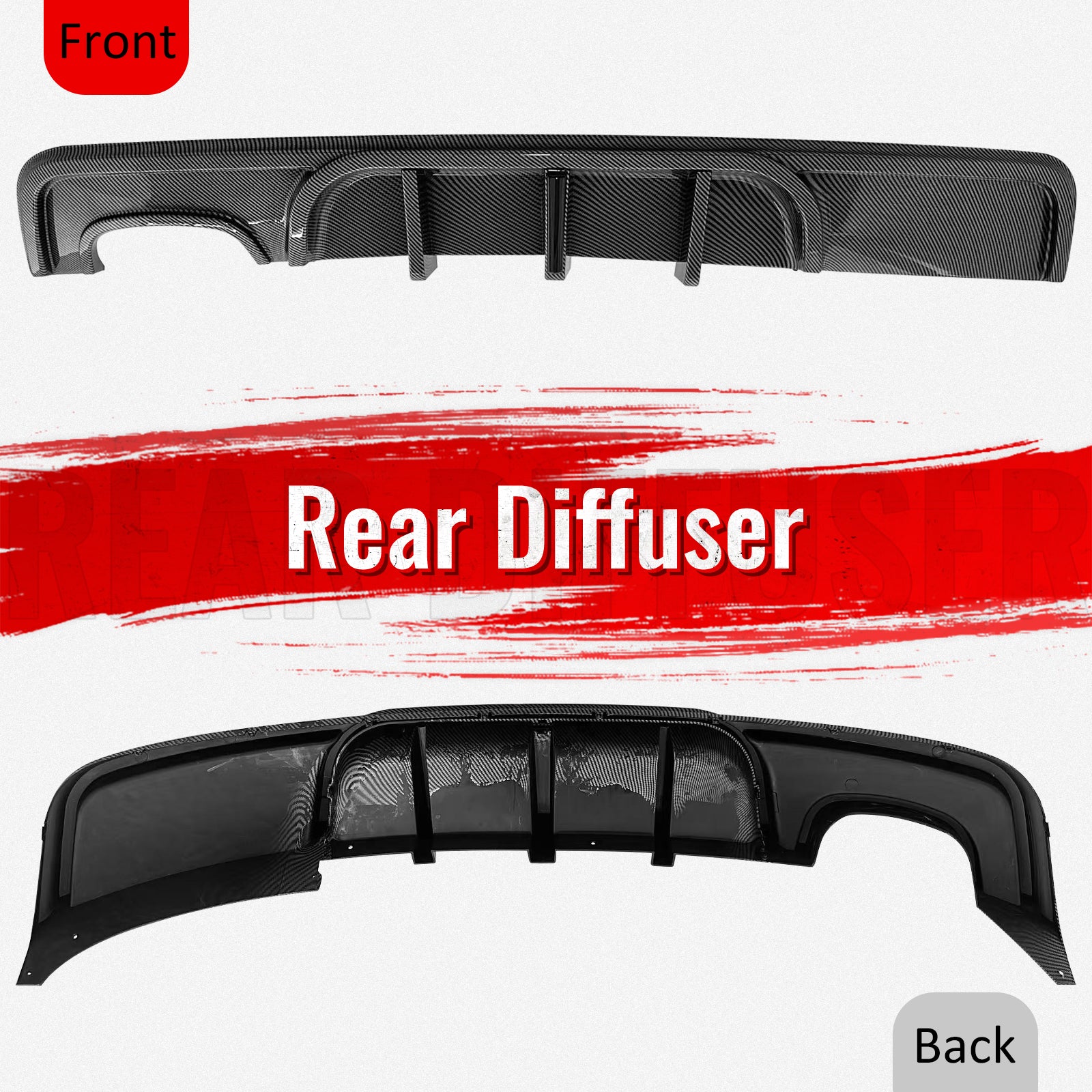 Fits 08-13 BMW E82 E88 M Performance Rear Diffuser W/ LED Carbon Fiber Print ABS