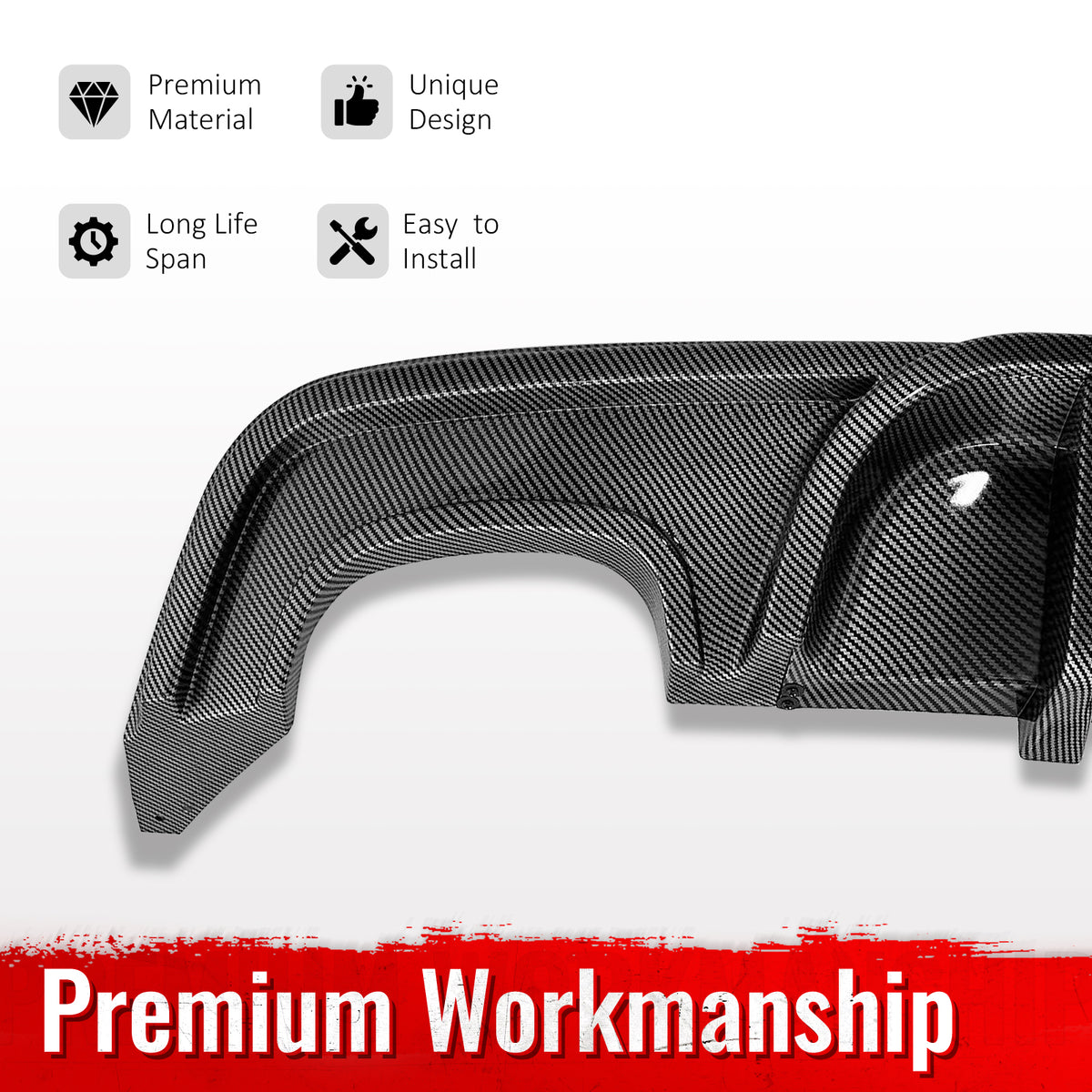 Fits 08-13 BMW E82 E88 M Performance Rear Diffuser W/ LED Carbon Fiber Print ABS