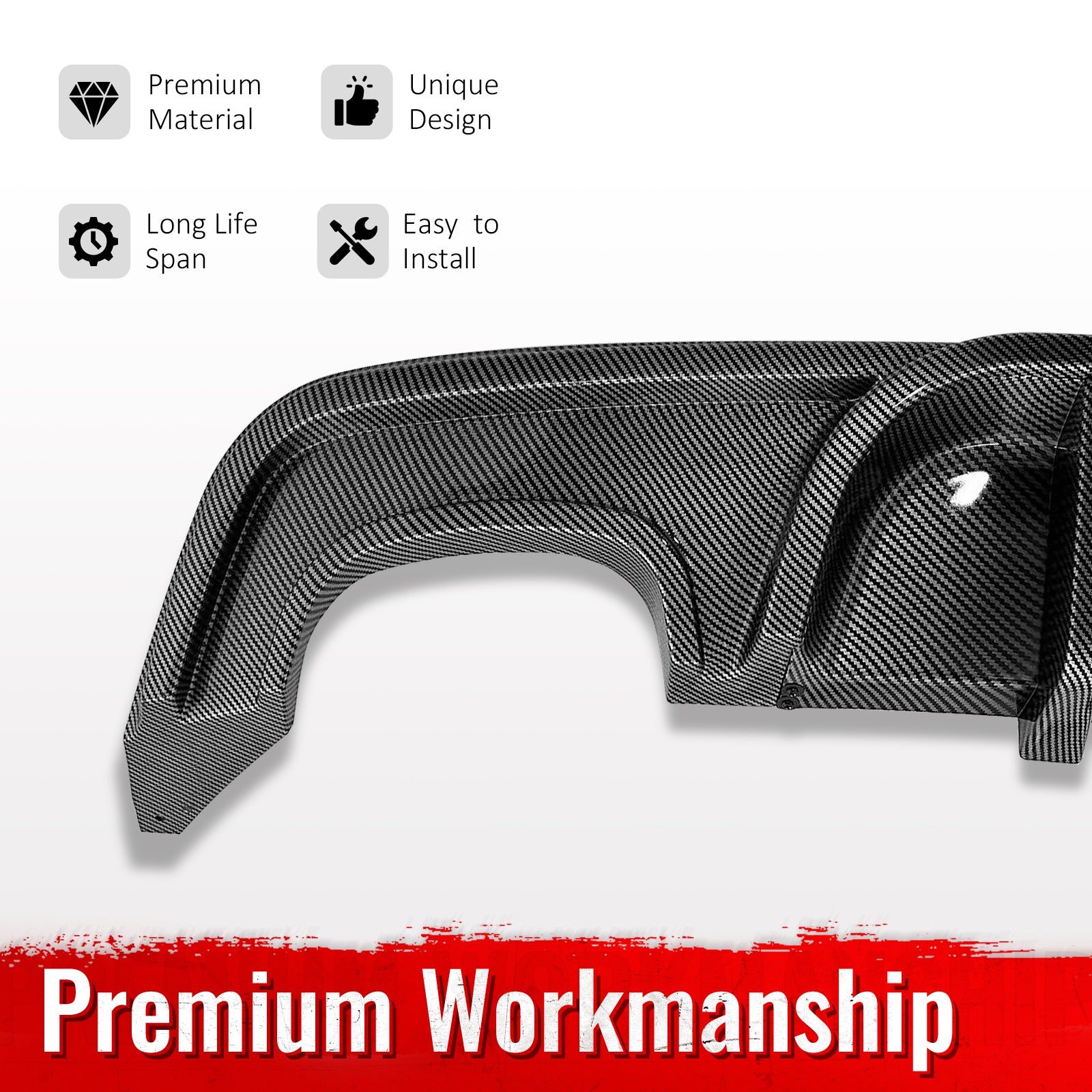 Fits 08-13 BMW E82 E88 M Performance Rear Diffuser W/ LED Carbon Fiber Print ABS