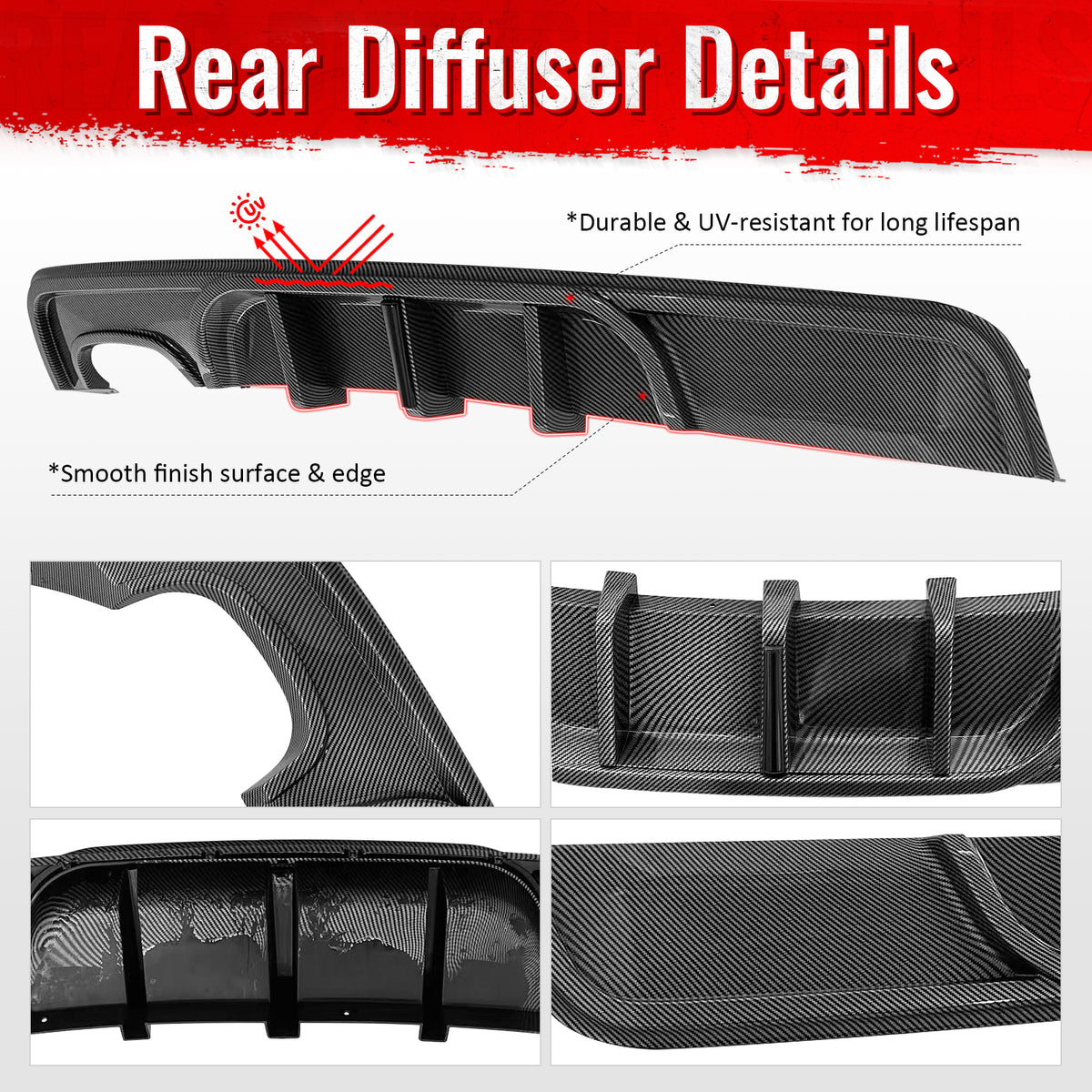 Fits 08-13 BMW E82 E88 M Performance Rear Diffuser W/ LED Carbon Fiber Print ABS