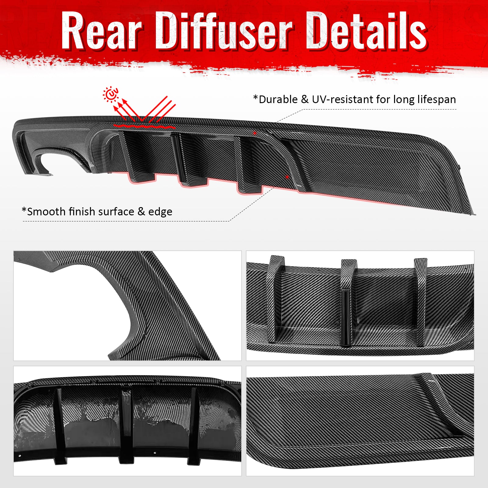 Fits 08-13 BMW E82 E88 M Performance Rear Diffuser W/ LED Carbon Fiber Print ABS