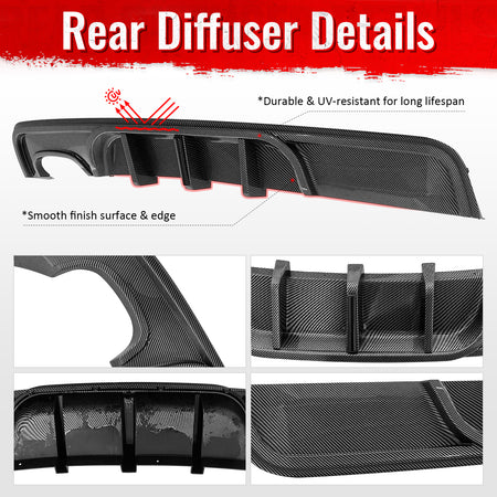 Fits 08-13 BMW E82 E88 M Performance Rear Diffuser W/ LED Carbon Fiber Print ABS