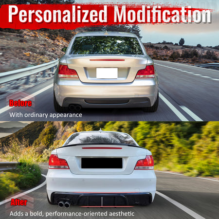 Fits 08-13 BMW E82 E88 M Performance Rear Diffuser W/ LED Carbon Fiber Print ABS