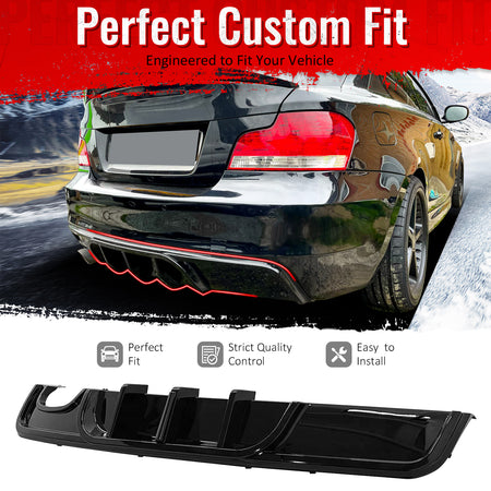 IKON MOTORSPORTS Rear Bumper Lip w/LED Brake Light, Compatible with 2008-2013 BMW 1-Series E82 Coupe E88 Convertible, M Performance Gloss Black ABS Rear Lower Spoiler Air Dam Chin Valance Splitter 1PC