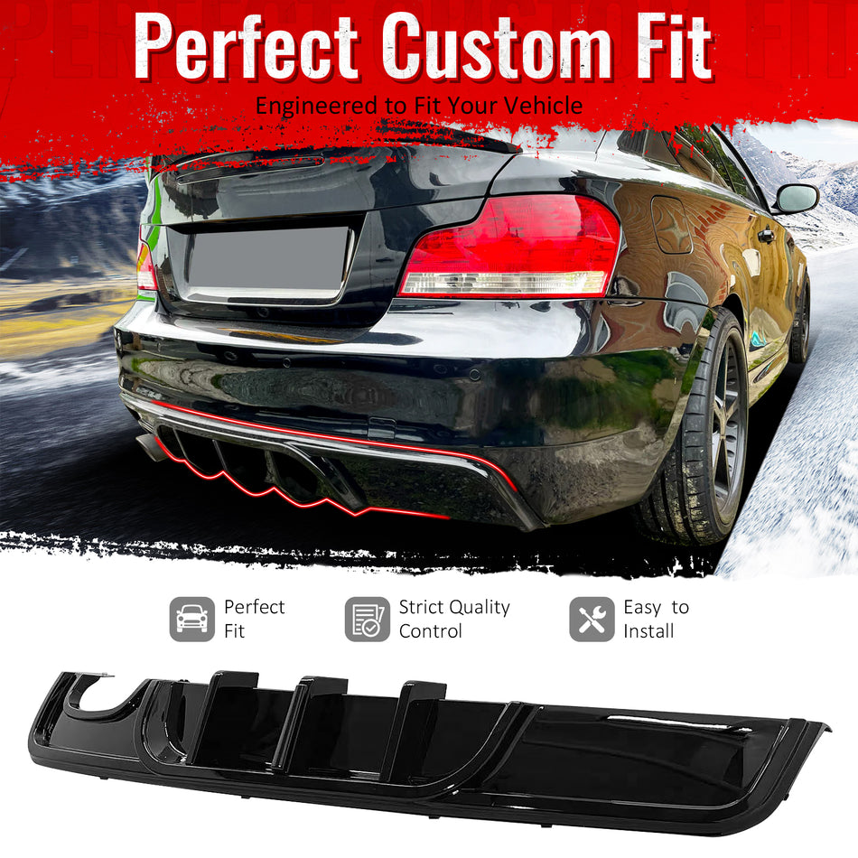 IKON MOTORSPORTS Rear Bumper Lip w/LED Brake Light, Compatible with 2008-2013 BMW 1-Series E82 Coupe E88 Convertible, M Performance Gloss Black ABS Rear Lower Spoiler Air Dam Chin Valance Splitter 1PC