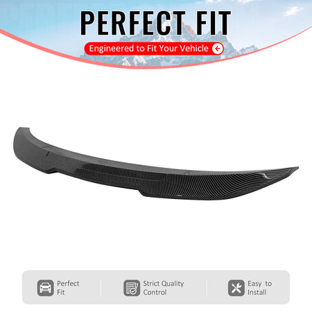 IKON MOTORSPORTS, Trunk Spoiler Compatible with 2008-2013 BMW E82 1 Series M Coupe, PSM Style Carbon Fiber Print ABS Plastic Add-on Rear Trunk Lid Spoiler Wing Lip