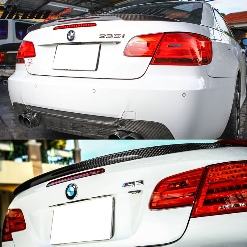 IKON MOTORSPORTS, Trunk Spoiler Compatible with 2008-2013 BMW 3-Series E93 Convertible 2-Door, Performance Style Real Carbon Fiber CF Rear Trunk Lid Spoiler Wing Lip