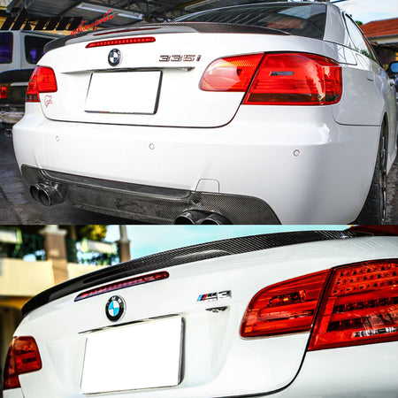 IKON MOTORSPORTS, Trunk Spoiler Compatible with 2008-2013 BMW 3-Series E93 Convertible 2-Door, Performance Style Real Carbon Fiber CF Rear Trunk Lid Spoiler Wing Lip