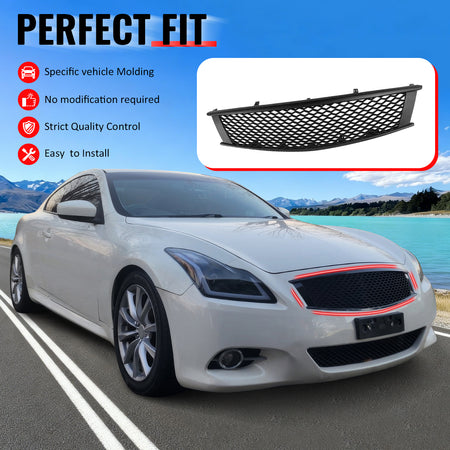 IKON MOTORSPORTS Front Upper Grille, Compatible with 2008-2013 Infiniti G37 Coupe& 2014-2015 Q60, Honeycomb Style Matte Black ABS Replacement Front Bumper Hood Grill