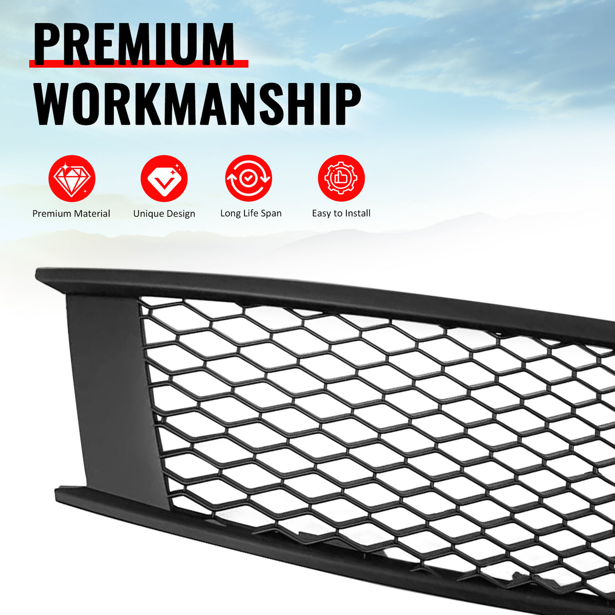 Fits 08-15 Infiniti G37 Q60 Coupe Honeycomb Style Upper Grille Matte Black ABS