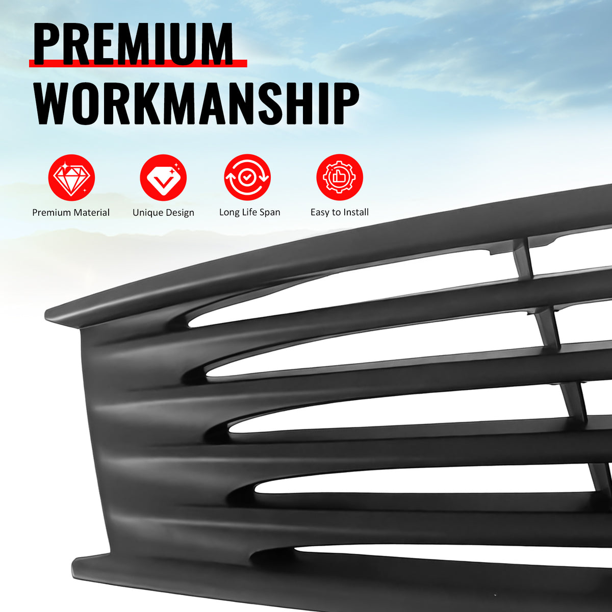 Fits 08-15 Infiniti G37 Q60 Coupe OE Style Front Upper Grille Matte Black ABS