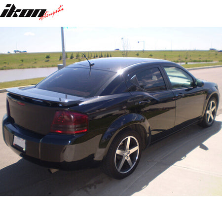 IKON MOTORSPORTS, Trunk Spoiler Compatible with 2008-2014 Dodge Avenger, Factory Style Primer Matte Black ABS Rear Trunk Lid Spoiler Wing Lip