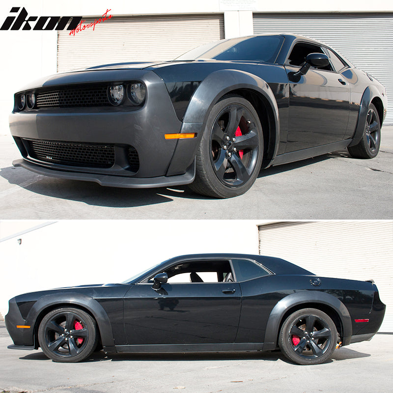 IKON MOTORSPORTS, Front Bumper Cover Compatible With 2008-2014 Dodge Challenger, Front Bumper Conversion Replacement Unpainted PP DRL Projector Headlights 2PC, 2009 2010 2011 2012 2013