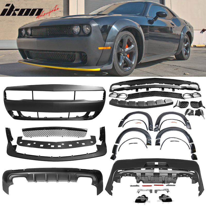 2008-2014 Challenger Front+Rear Bumper Cover+Fender Flares+V3 Diffuser