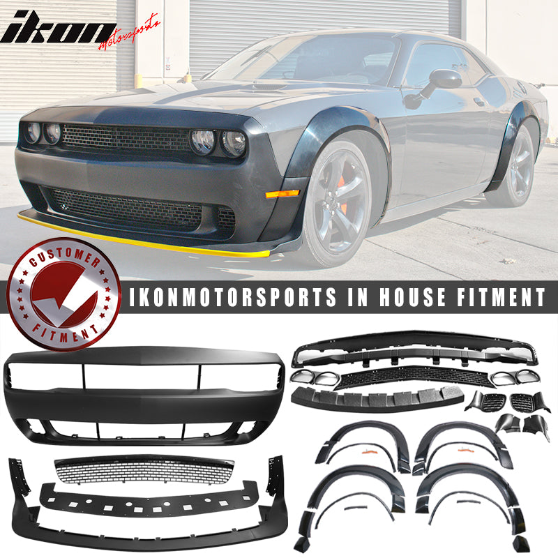 Fit 2008-2014 Dodge Challenger Bumper Cover+Lip+Diffuser+Fender Flare