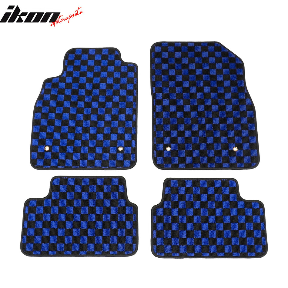 Waterproof Floor Mats for Chevrolet Cruze 2008-2015 & Cruze Limited 2016 Black Blue Plaid Checkered Carpets PP & Loop Pile Surface & TPE Backing 4PCS